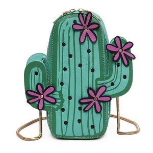 2252 Cactus Shape PU Leather Mini Cross Body Bag Cute Purses Shoulder Chain